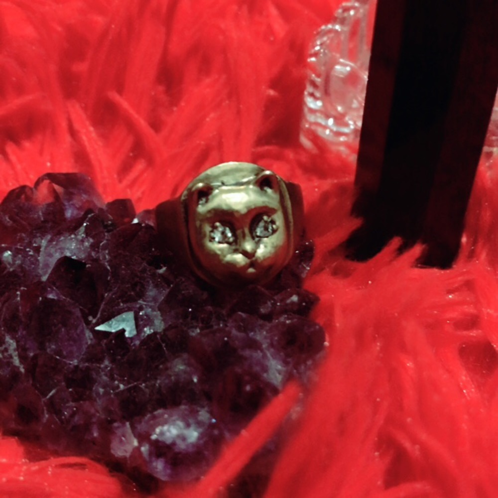 Brass Handmade Pussy Cat Ring Witchy 6 1/2